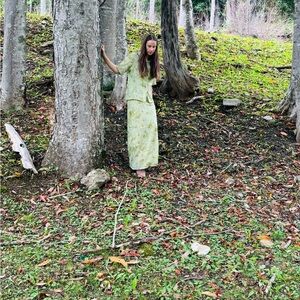 Cassee’s Green floral two piece vintage maxi sundress and cover